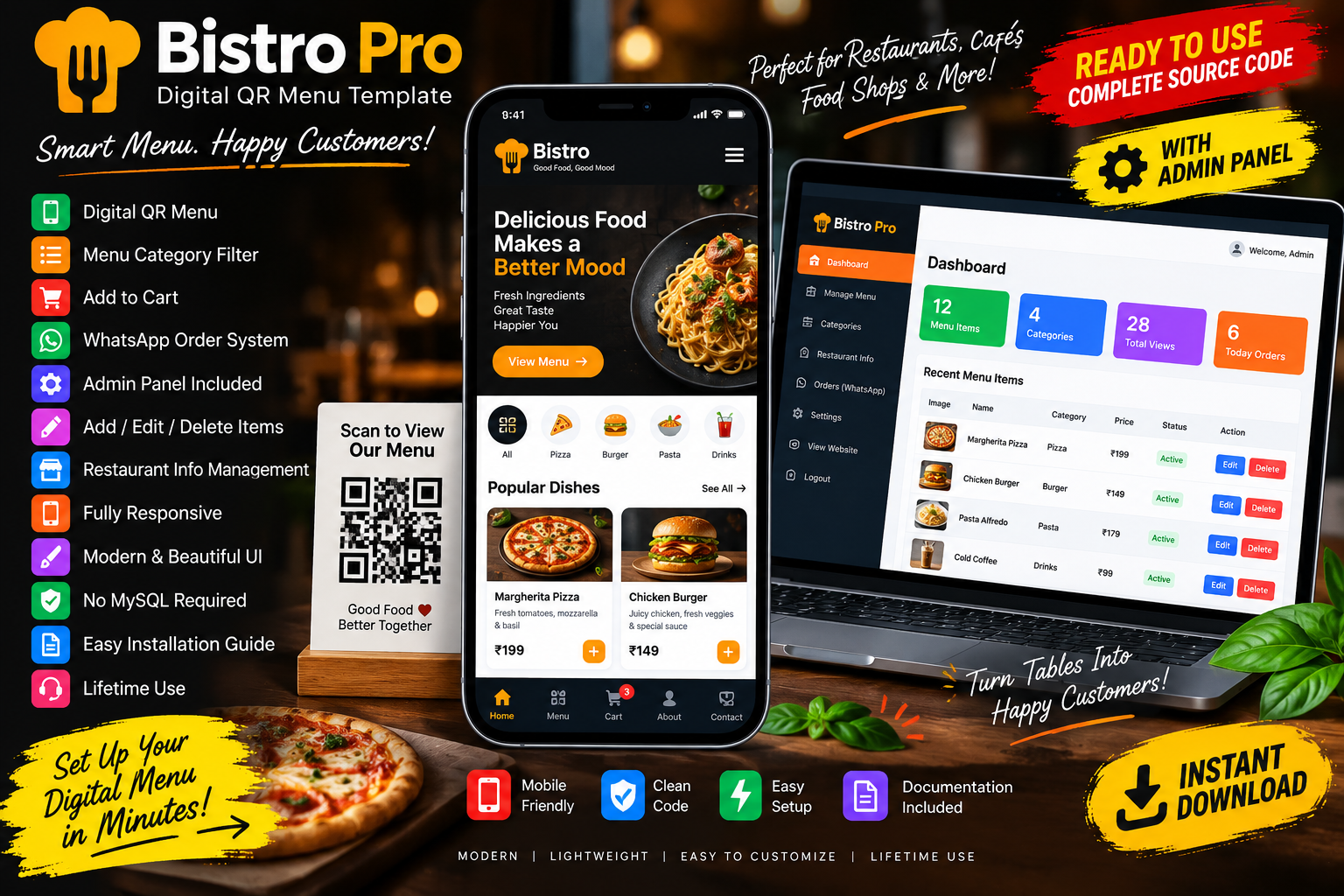 Bistro Pro — Restaurant QR Menu + Admin Panel