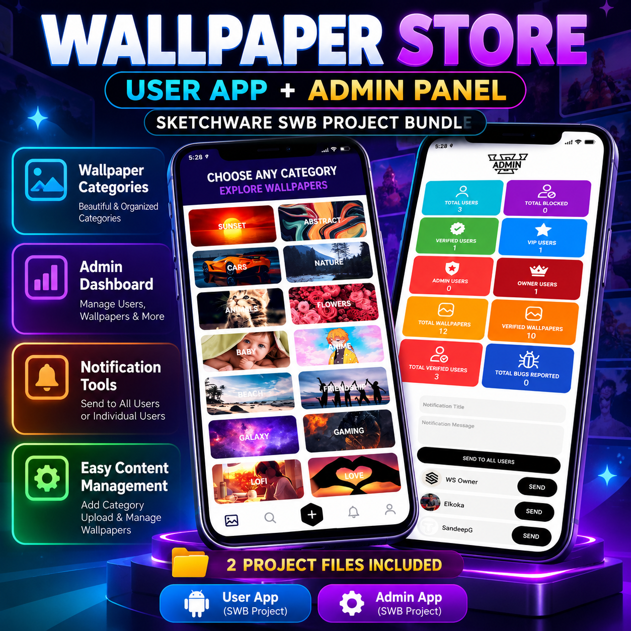 Wallpaper Store — User App + Admin Panel | Sketchware SWB