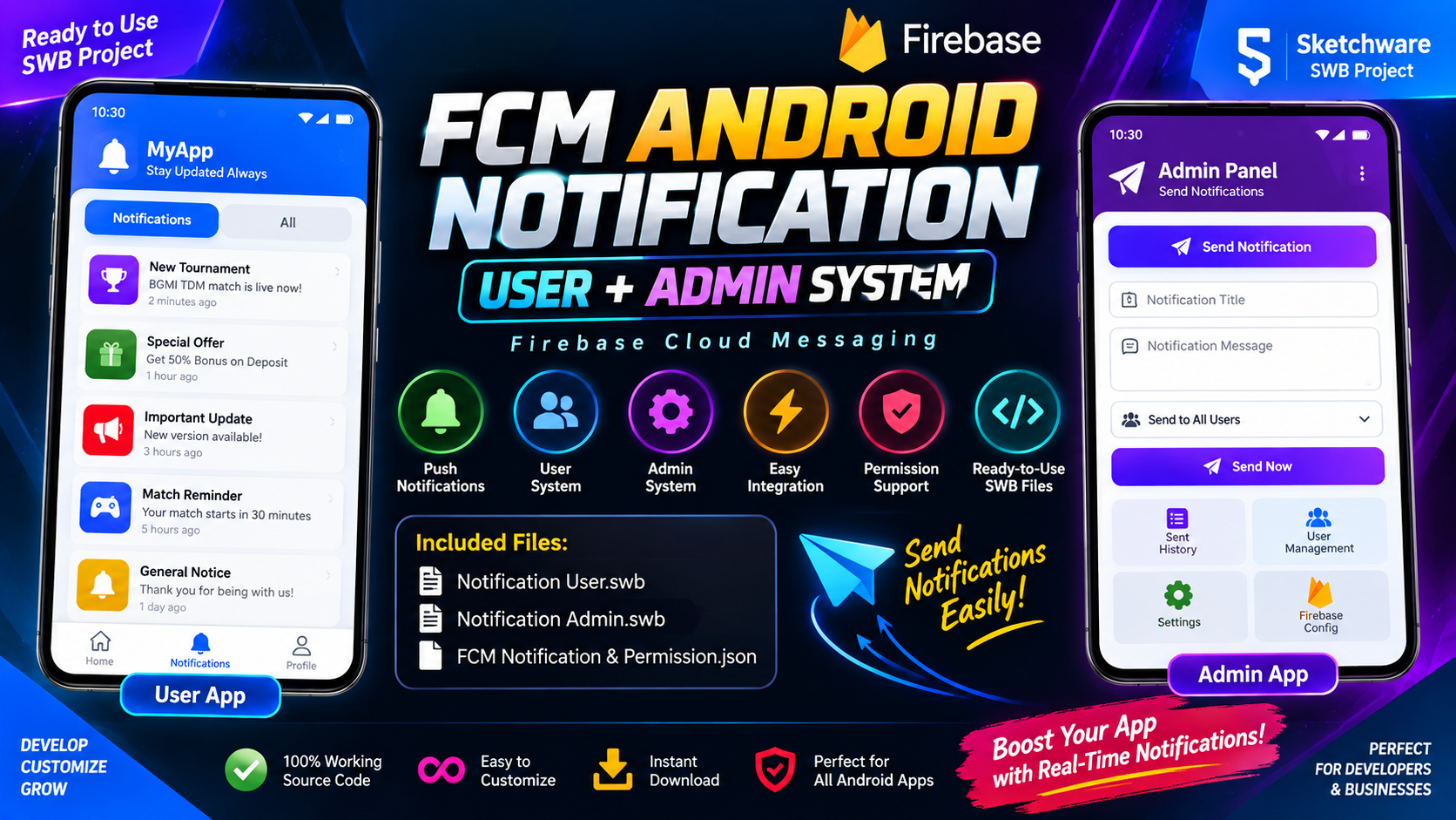 FCM Android Notification System — User & Admin Panel | Sketchware SWB