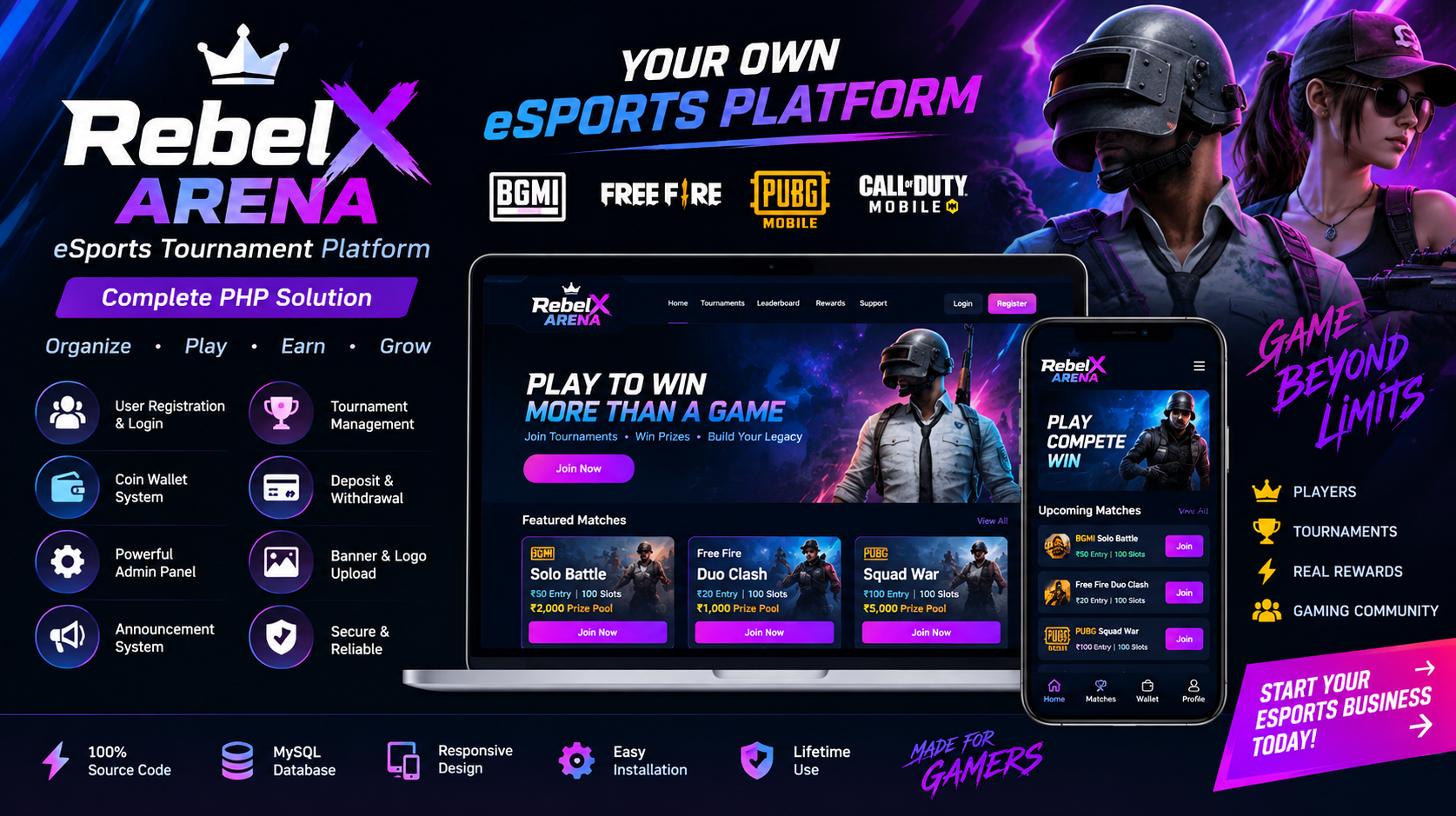 RebelX Arena — Premium eSports Tournament PHP Platform